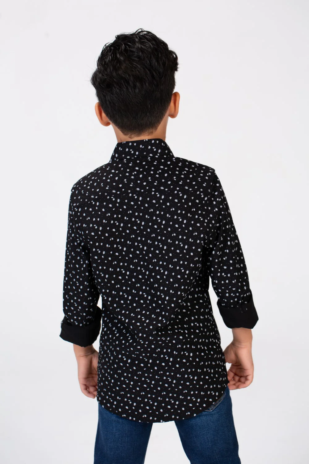 Boys Dotted Shirt With Long Sleeves And Printed Poplin Material - Image 2