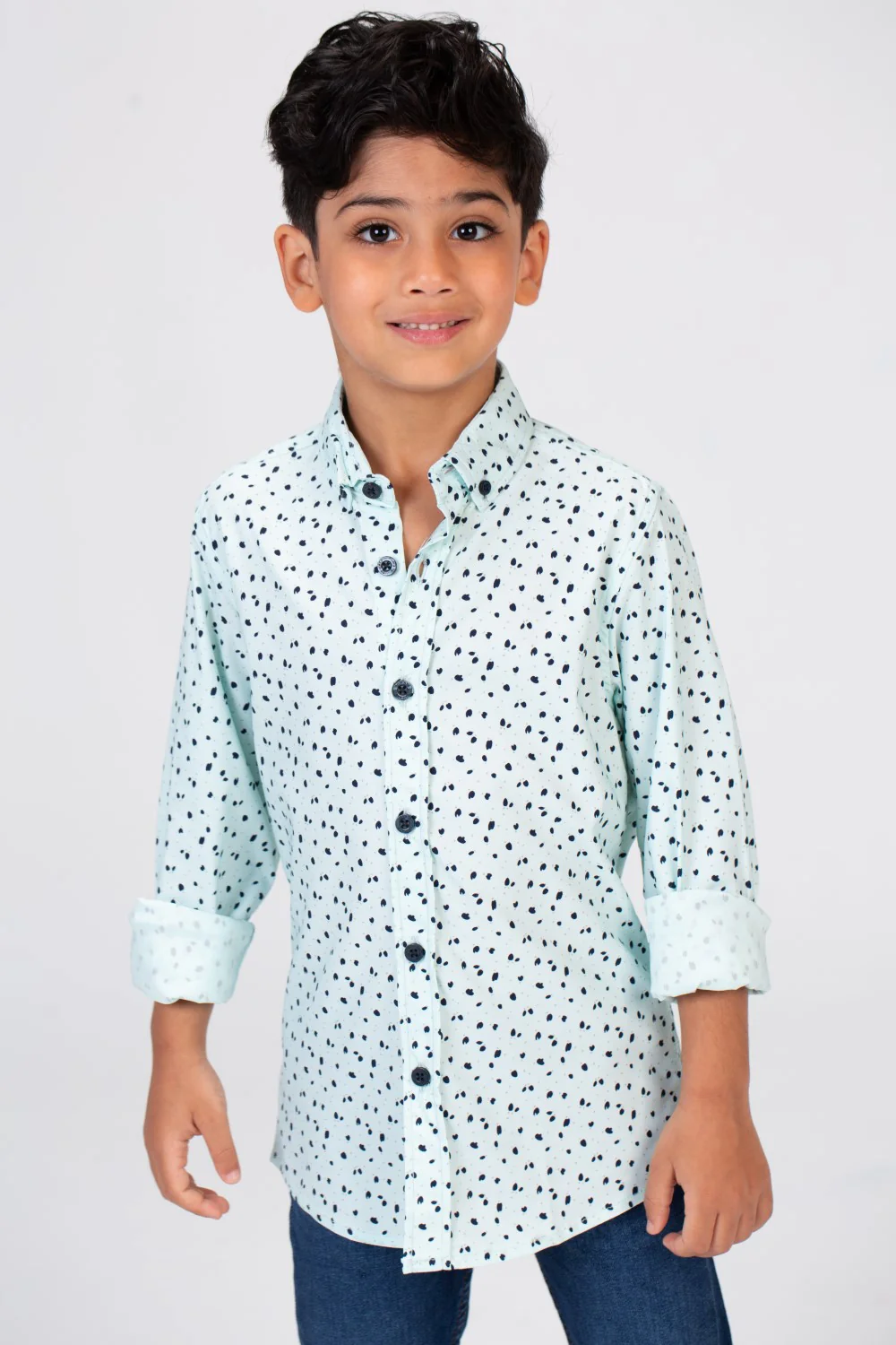 Boys Dotted Shirt With Long Sleeves And Printed Poplin Material - Image 6