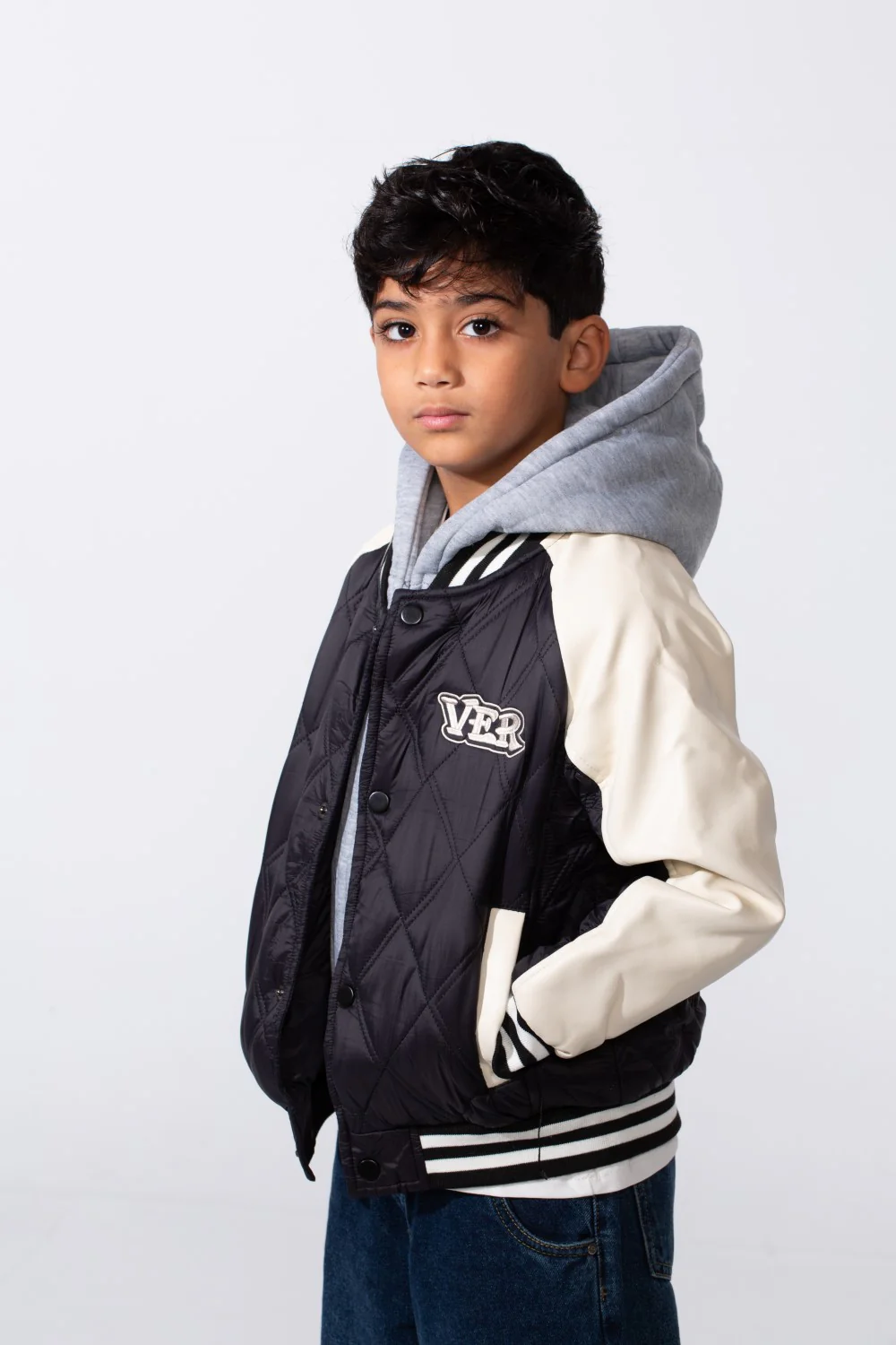 Boy's Double Layer Melton Hood Water Proof Baseball Varsity Jacket - Image 4