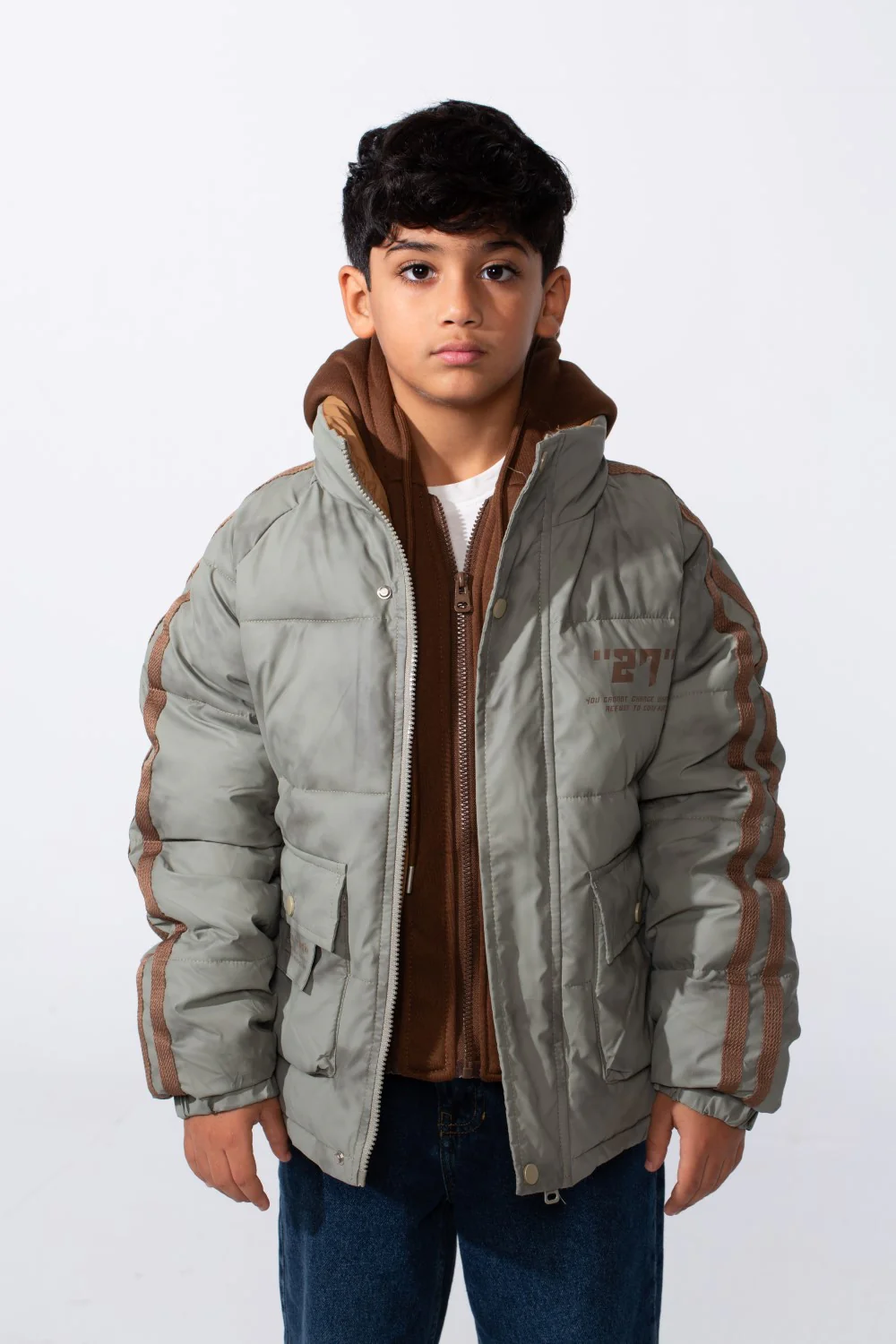 Boy's Double Layer Stripe Sleeves Waterproof  Puffer Jacket - Image 5