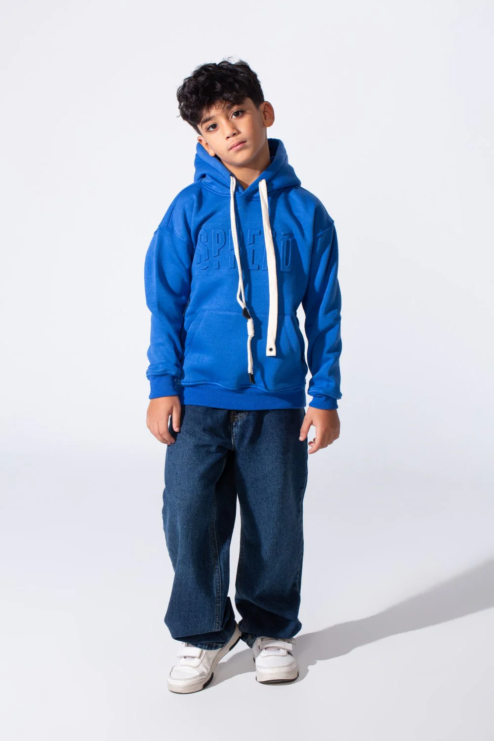 Boy's Embossed Hooded Tomato Store Sweatshirt Kangaroo Pocket Oversized Melton Fabric - Image 11
