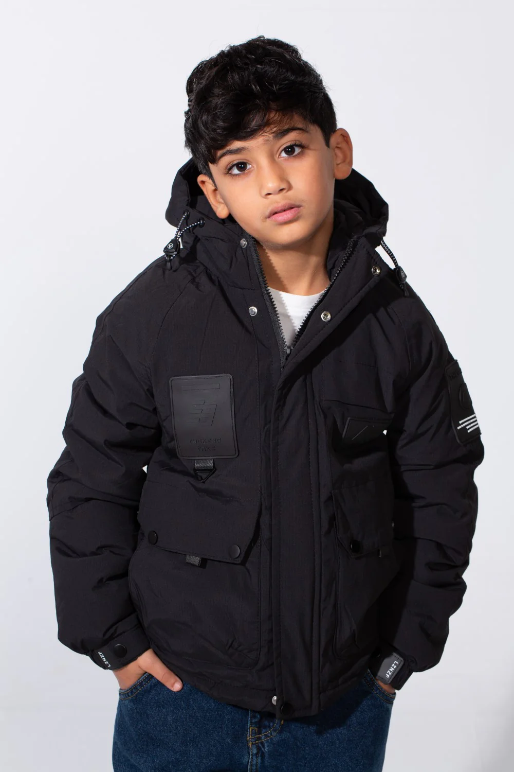 Boy's Front Pockets Waterproof Full-Zip Hooded Jacket
