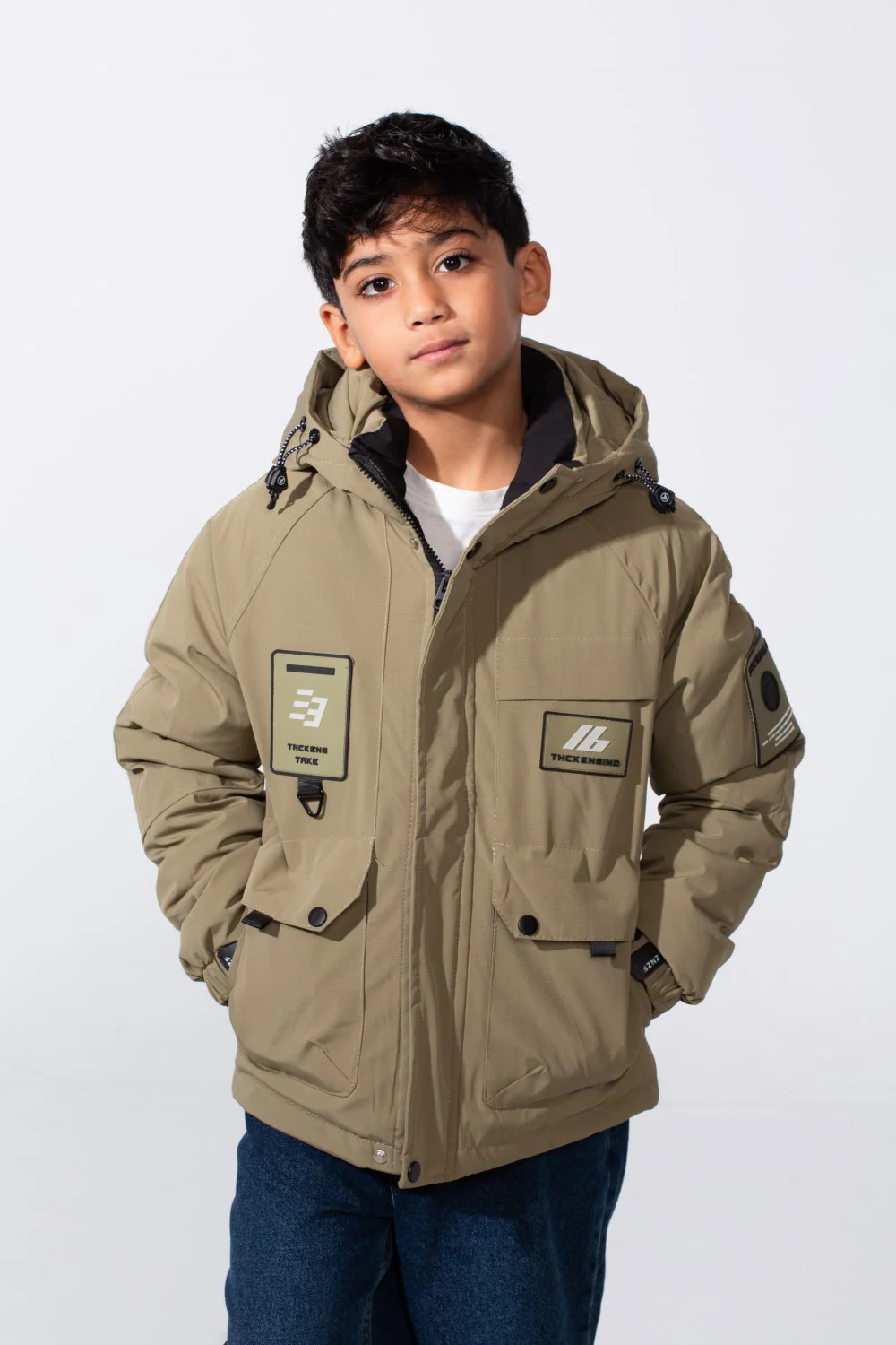 Boy's Front Pockets Waterproof Full-Zip Hooded Jacket - Image 5