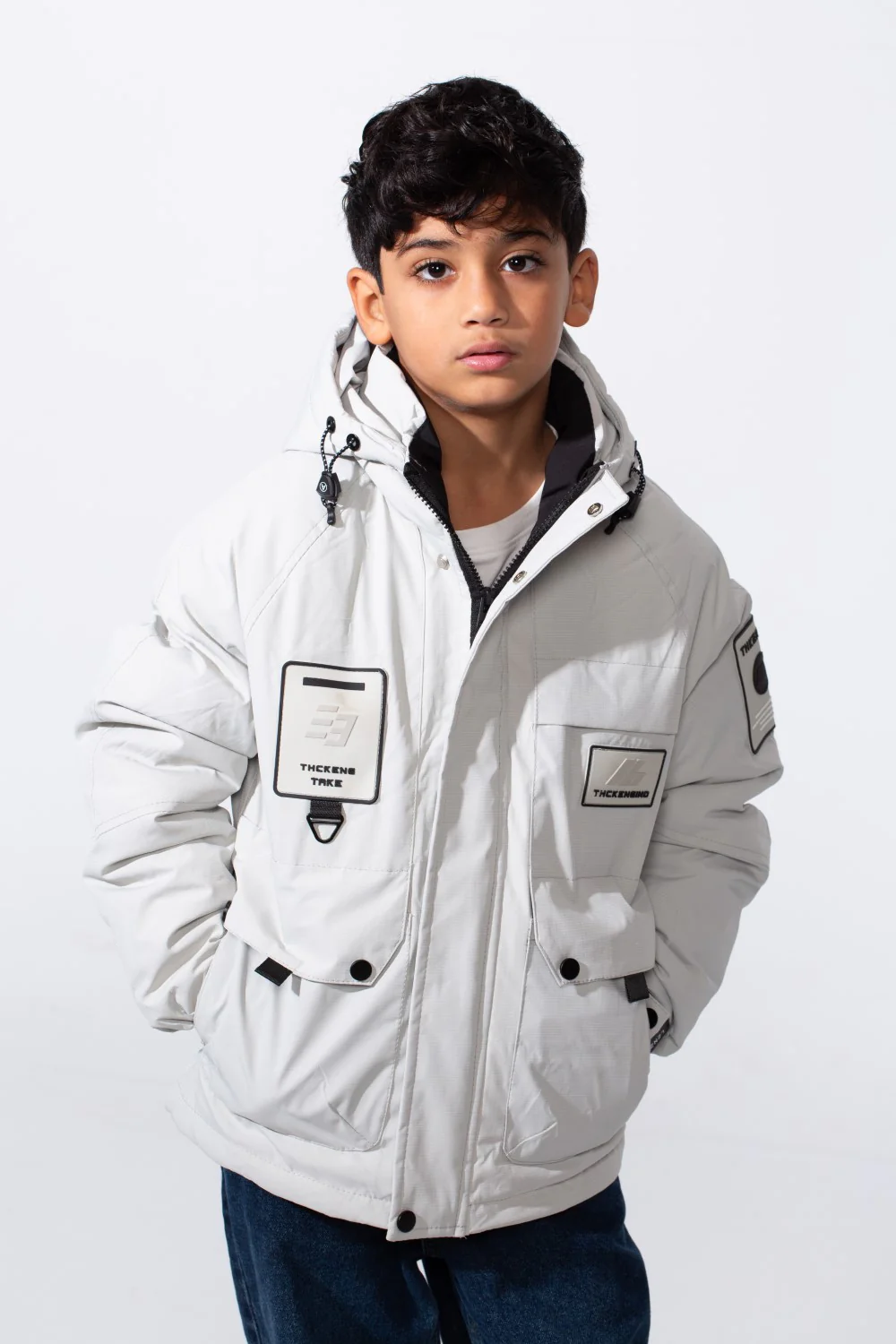 Boy's Front Pockets Waterproof Full-Zip Hooded Jacket - Image 9