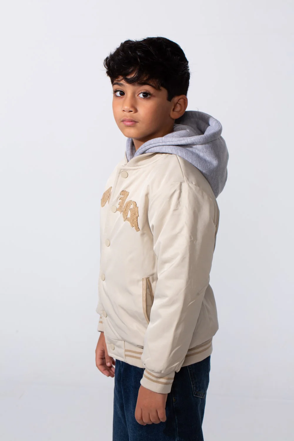 Boy's Front Print Melton Hood Waterproof Baseball Varsity Jacket - Image 3