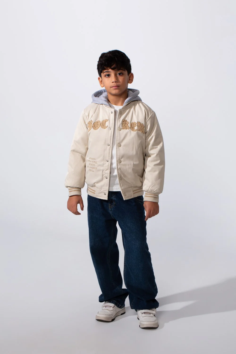 Boy's Front Print Melton Hood Waterproof Baseball Varsity Jacket - Image 4