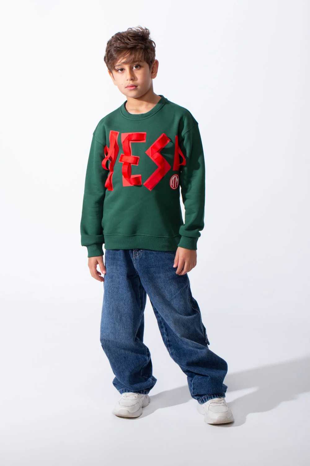 Boy's Front Yes Print Oversize Crew Neck Sweatshirt - Image 11