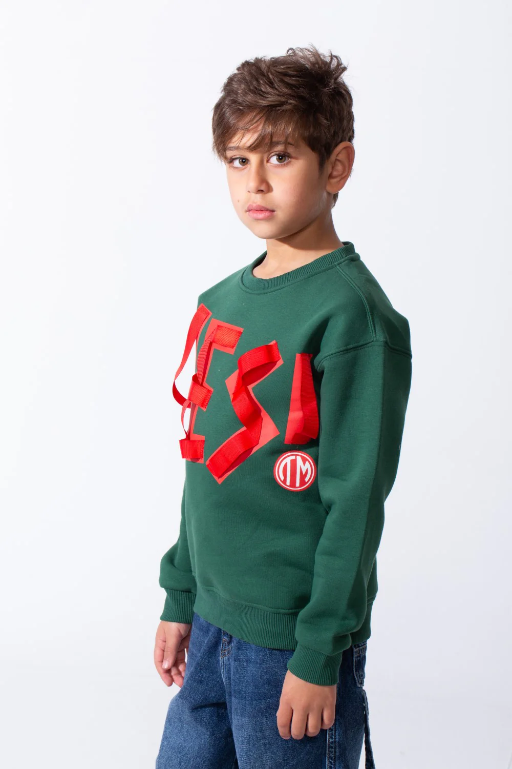 Boy's Front Yes Print Oversize Crew Neck Sweatshirt - Image 12