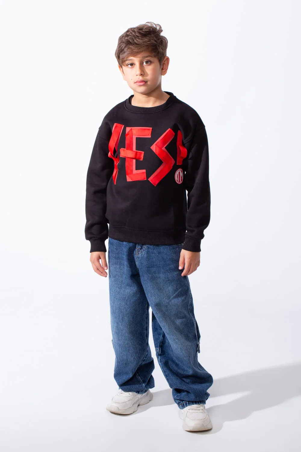 Boy's Front Yes Print Oversize Crew Neck Sweatshirt - Image 7