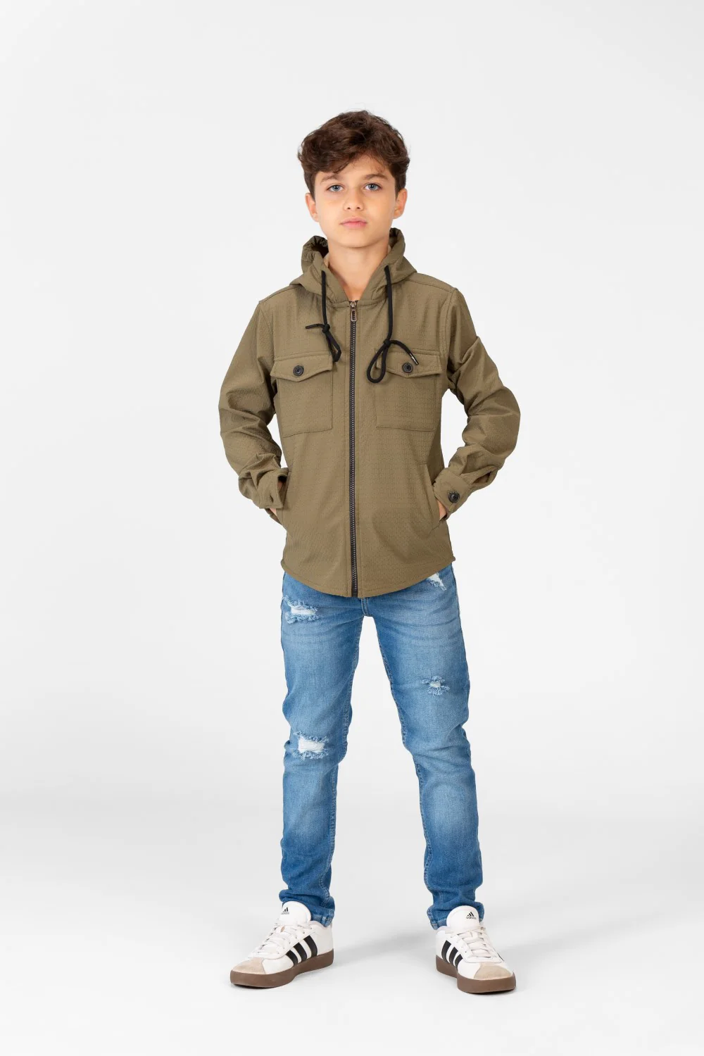 Boy's Fur Padded Hood Shirt With Full Front Zip - Image 12