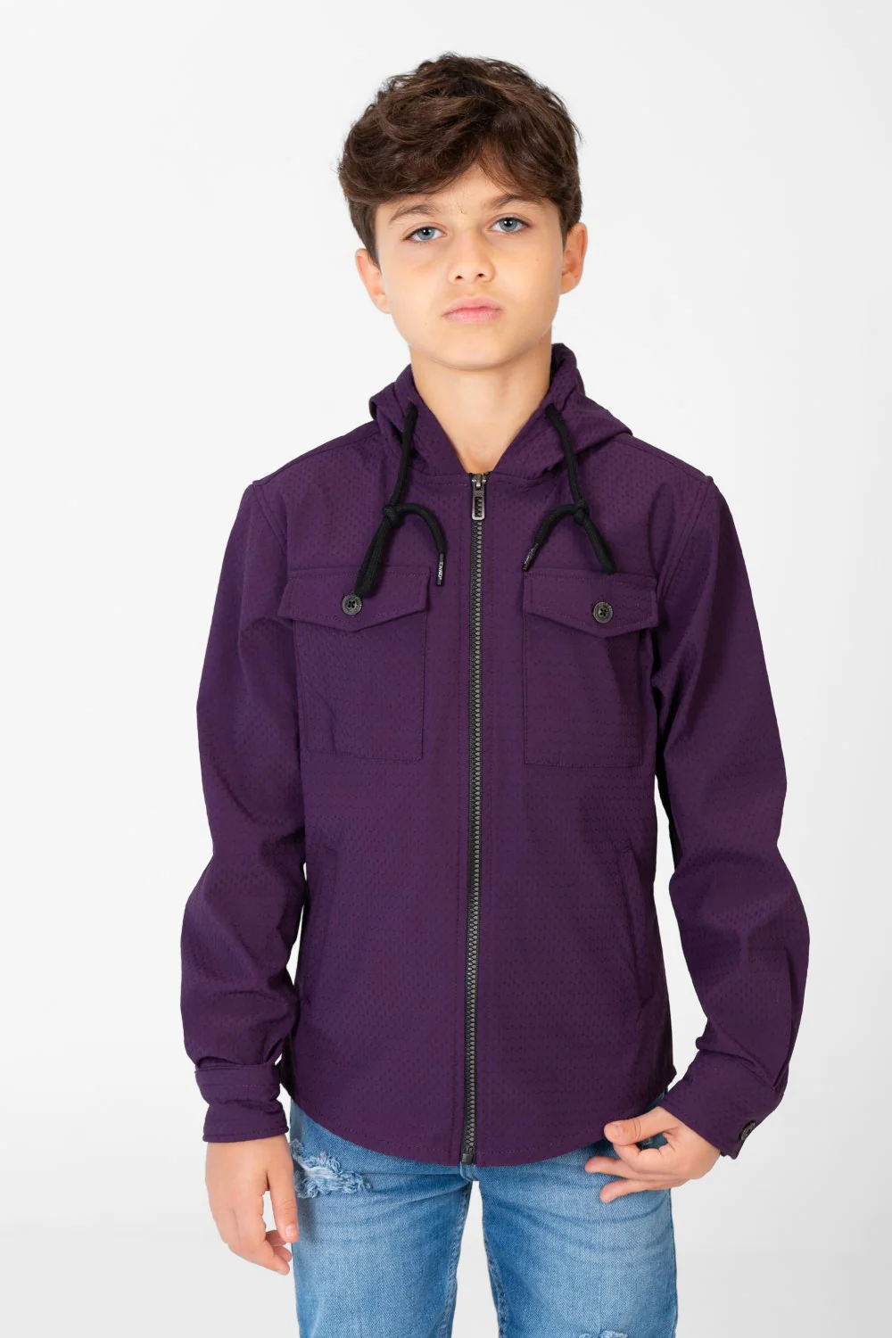 Boy's Fur Padded Hood Shirt With Full Front Zip - Image 13