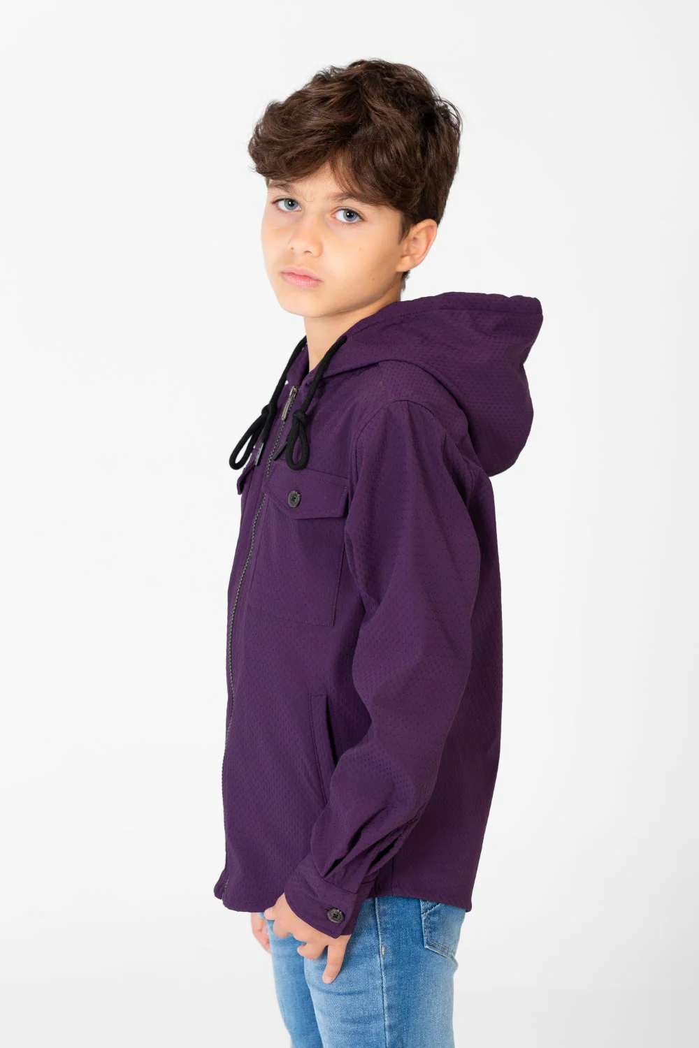 Boy's Fur Padded Hood Shirt With Full Front Zip - Image 15