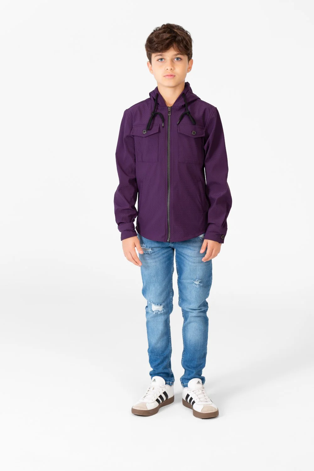 Boy's Fur Padded Hood Shirt With Full Front Zip - Image 16
