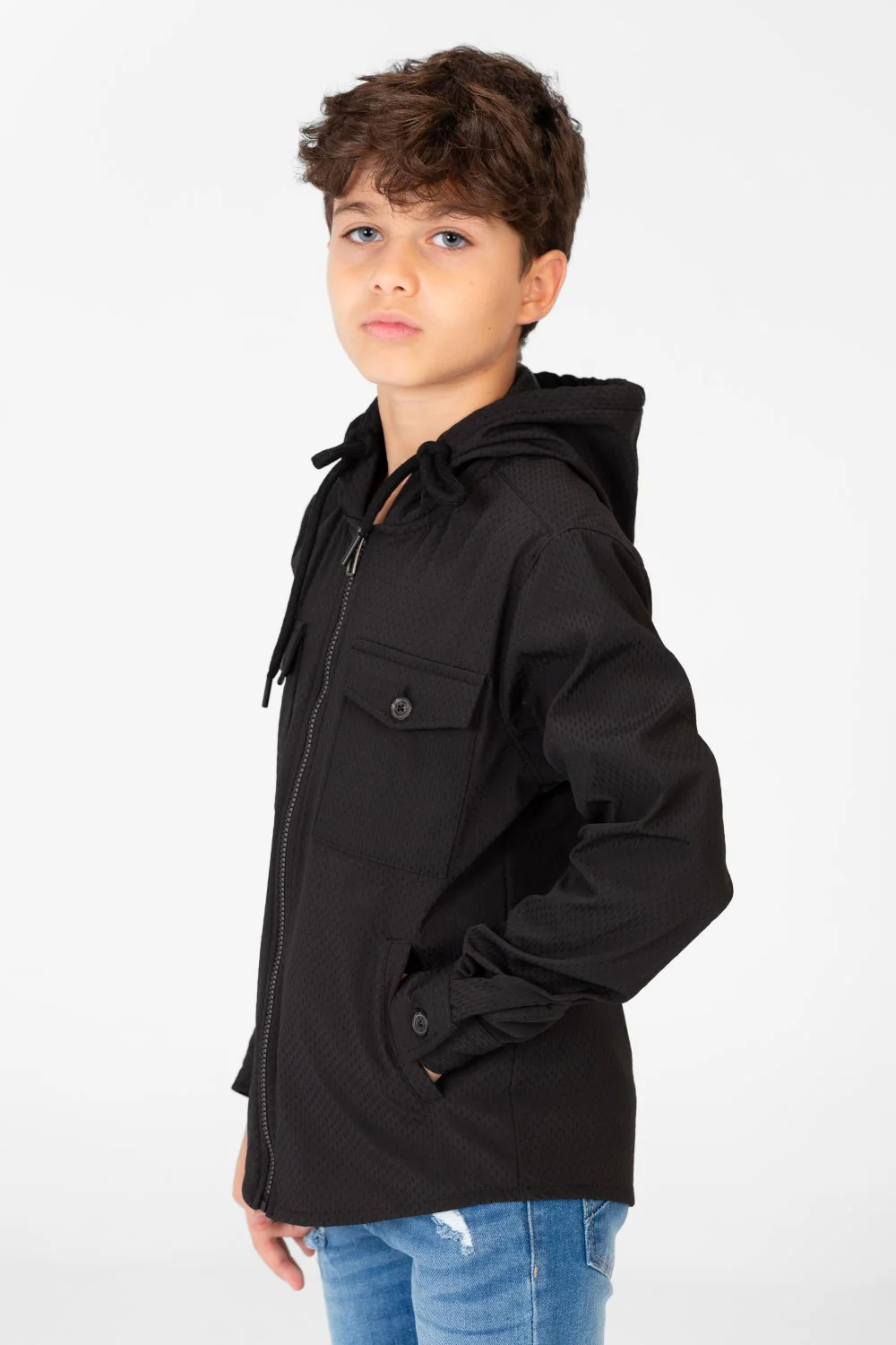 Boy's Fur Padded Hood Shirt With Full Front Zip - Image 3
