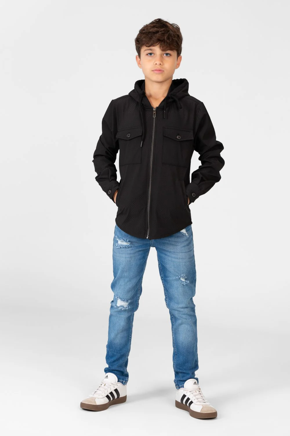 Boy's Fur Padded Hood Shirt With Full Front Zip - Image 4
