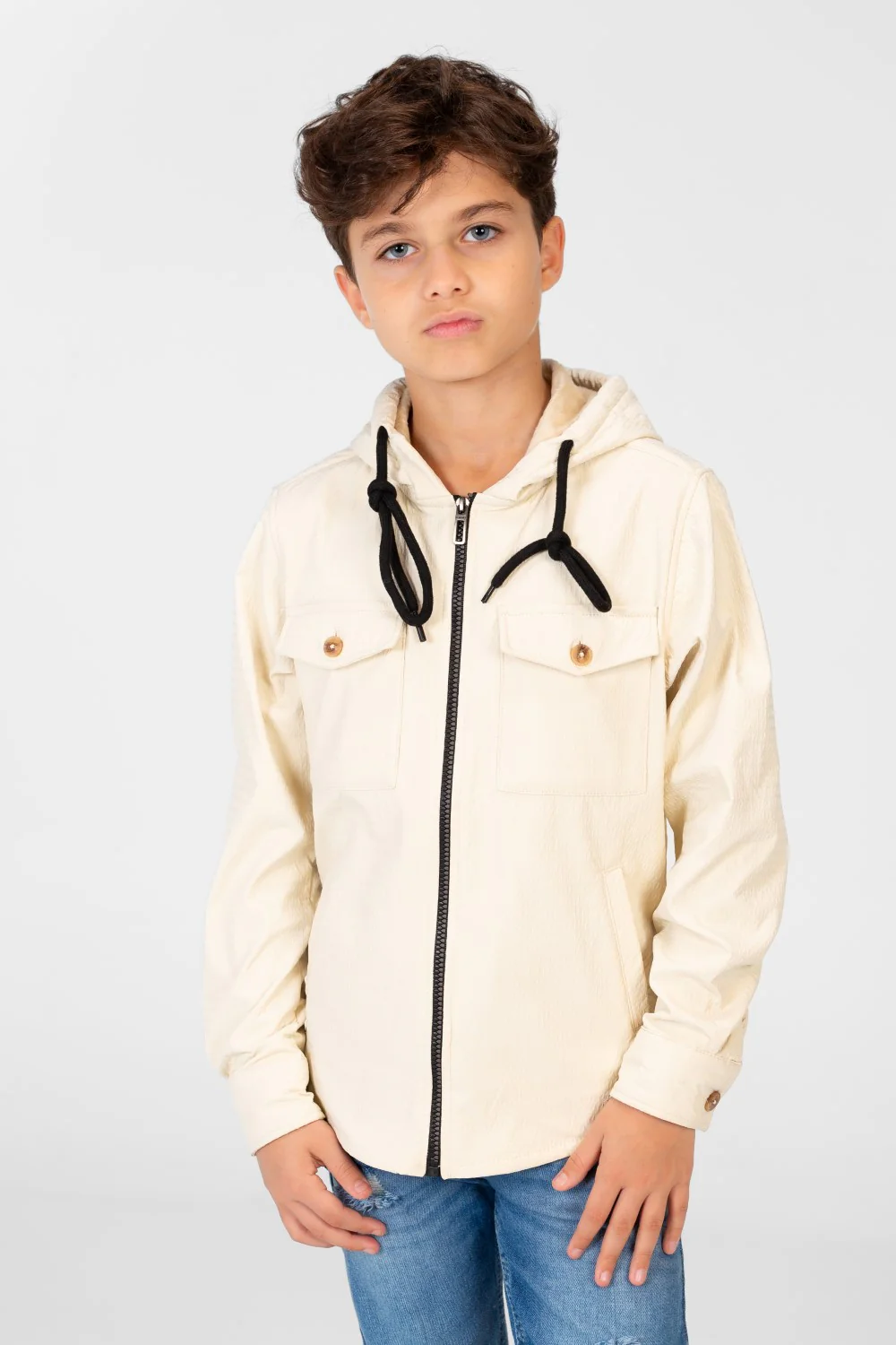 Boy's Fur Padded Hood Shirt With Full Front Zip - Image 5