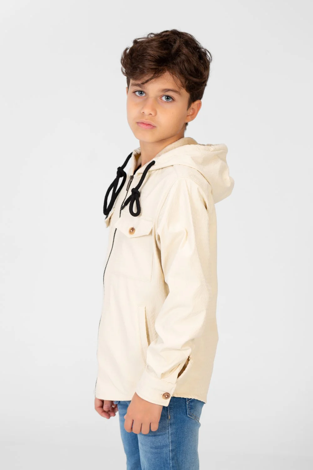 Boy's Fur Padded Hood Shirt With Full Front Zip - Image 7