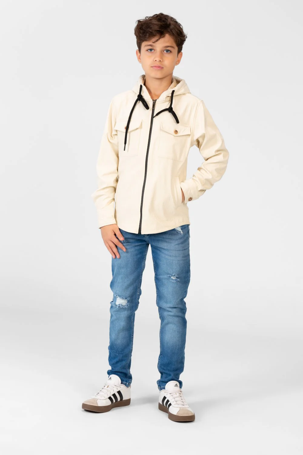 Boy's Fur Padded Hood Shirt With Full Front Zip - Image 8