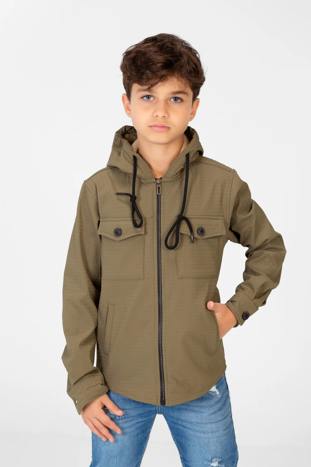 Boy's Fur Padded Hood Shirt With Full Front Zip - Image 9