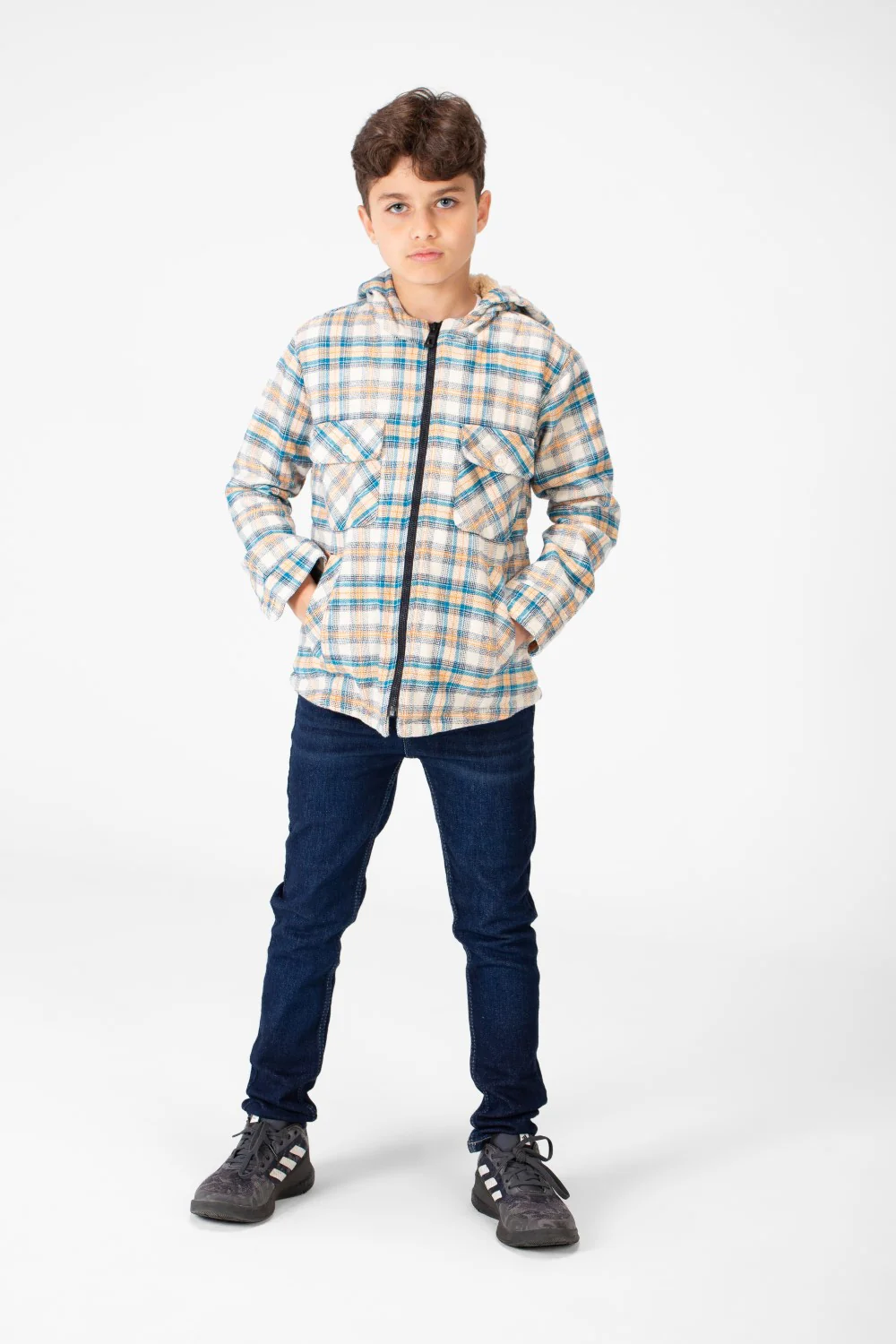 Boy's Fur Padded Hood Shirt With Full Zip - Image 12