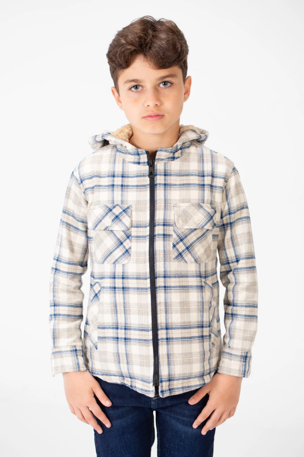 Boy's Fur Padded Hood Shirt With Full Zip - Image 13