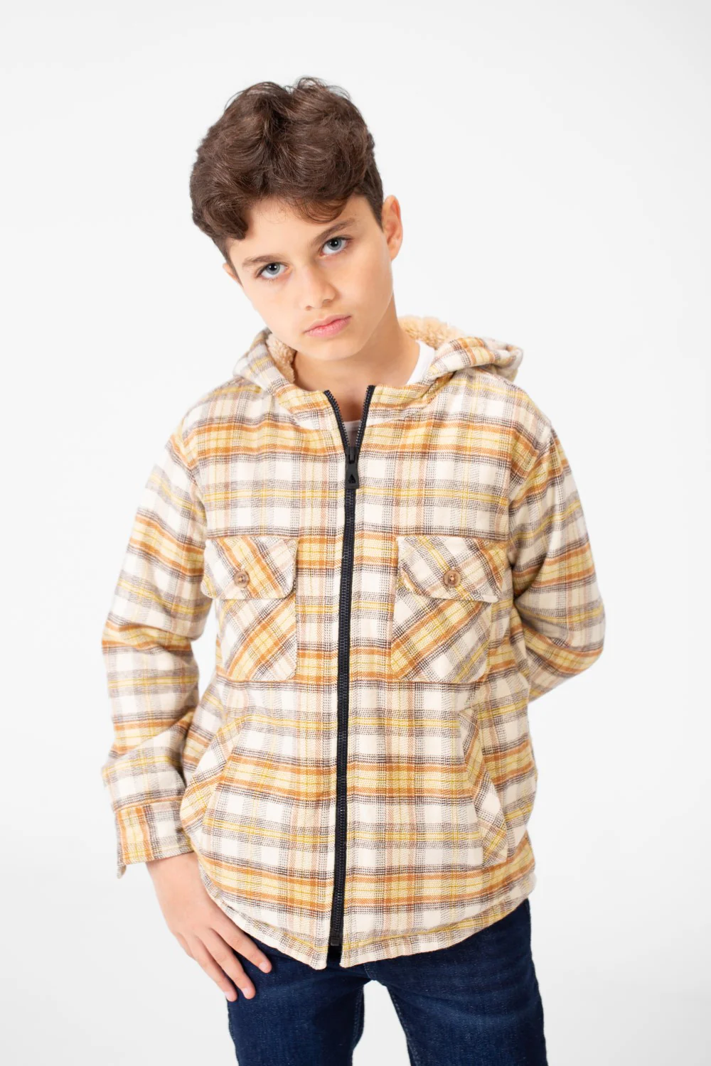 Boy's Fur Padded Hood Shirt With Full Zip - Image 5