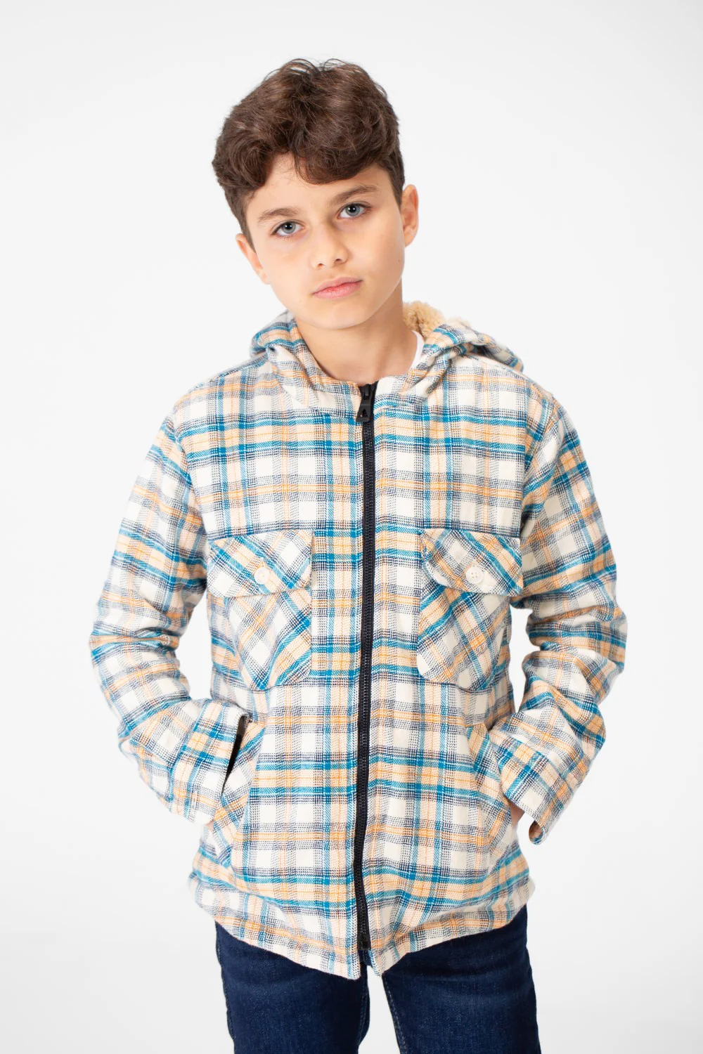 Boy's Fur Padded Hood Shirt With Full Zip - Image 9