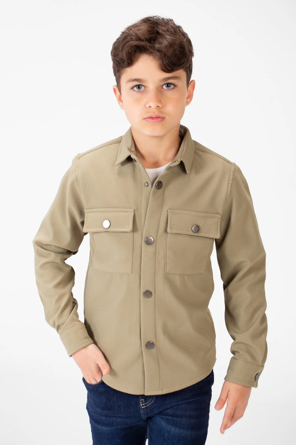 Boy's Fur Padded Shirt With Front Pockets And Long Sleeves - Image 13