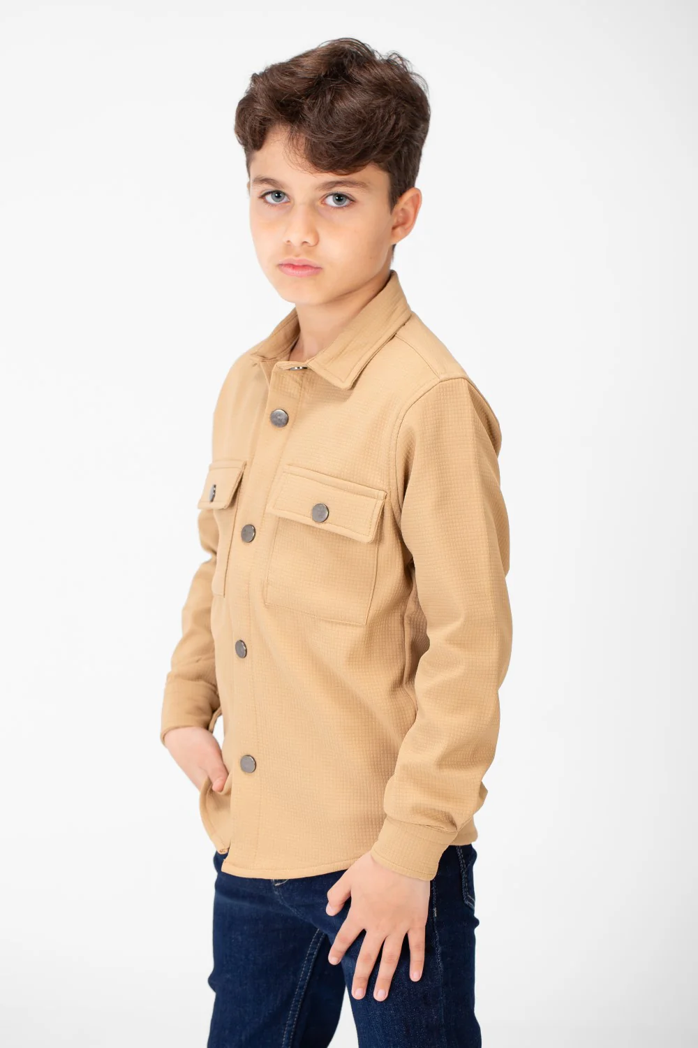 Boy's Fur Padded Shirt With Front Pockets And Long Sleeves - Image 3