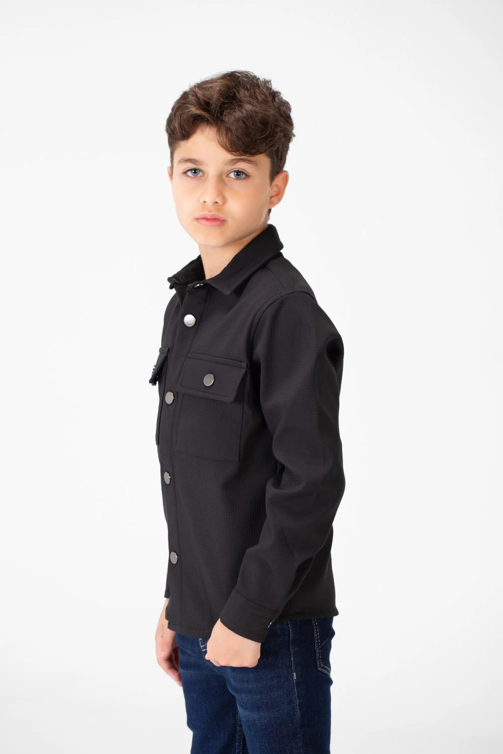 Boy's Fur Padded Shirt With Front Pockets And Long Sleeves - Image 7