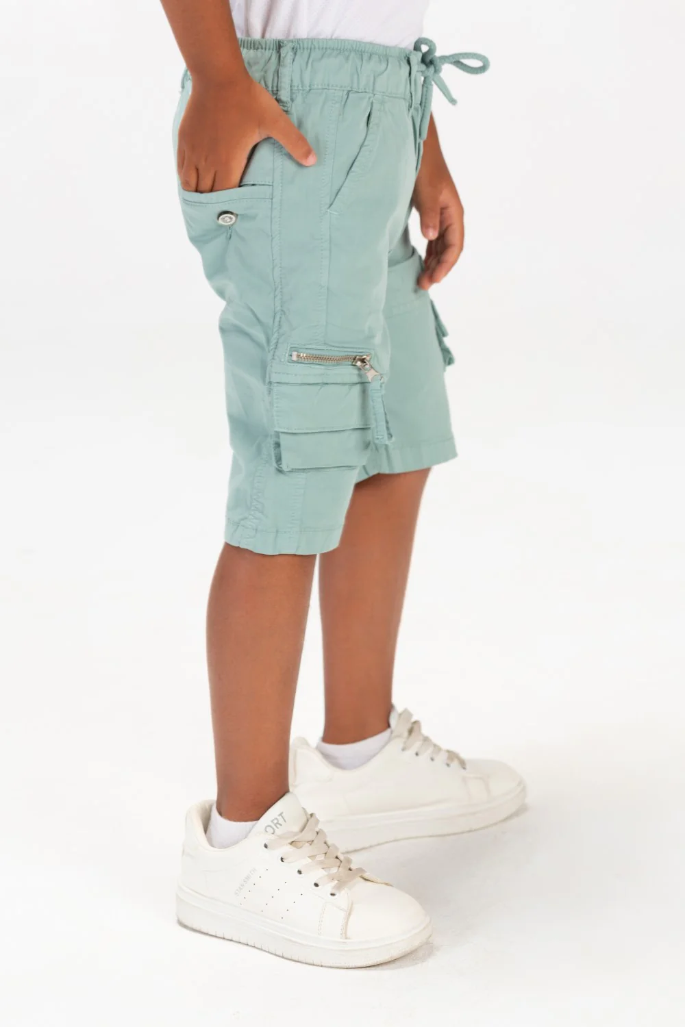 Boys Gabardine Shorts With An Elasticated Waistband And Zippered Side Pockets - Image 9