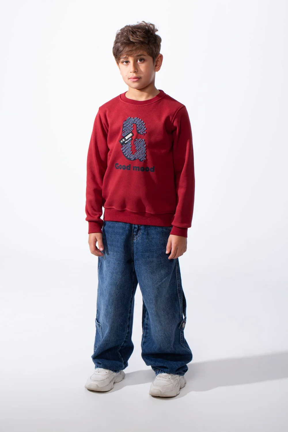 Boy's Good Mood Front Print Crew Neck Slim Fit Sweatshirt - Image 11