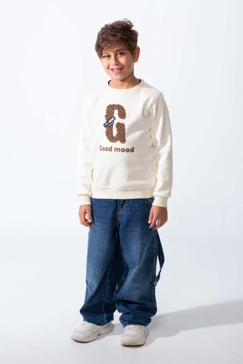Boy's Good Mood Front Print Crew Neck Slim Fit Sweatshirt - Image 3