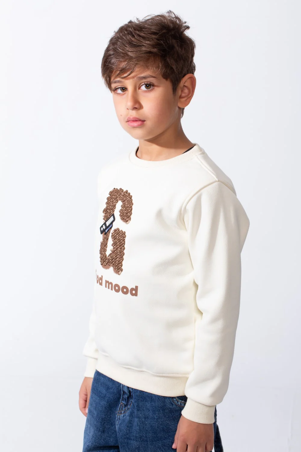 Boy's Good Mood Front Print Crew Neck Slim Fit Sweatshirt - Image 4