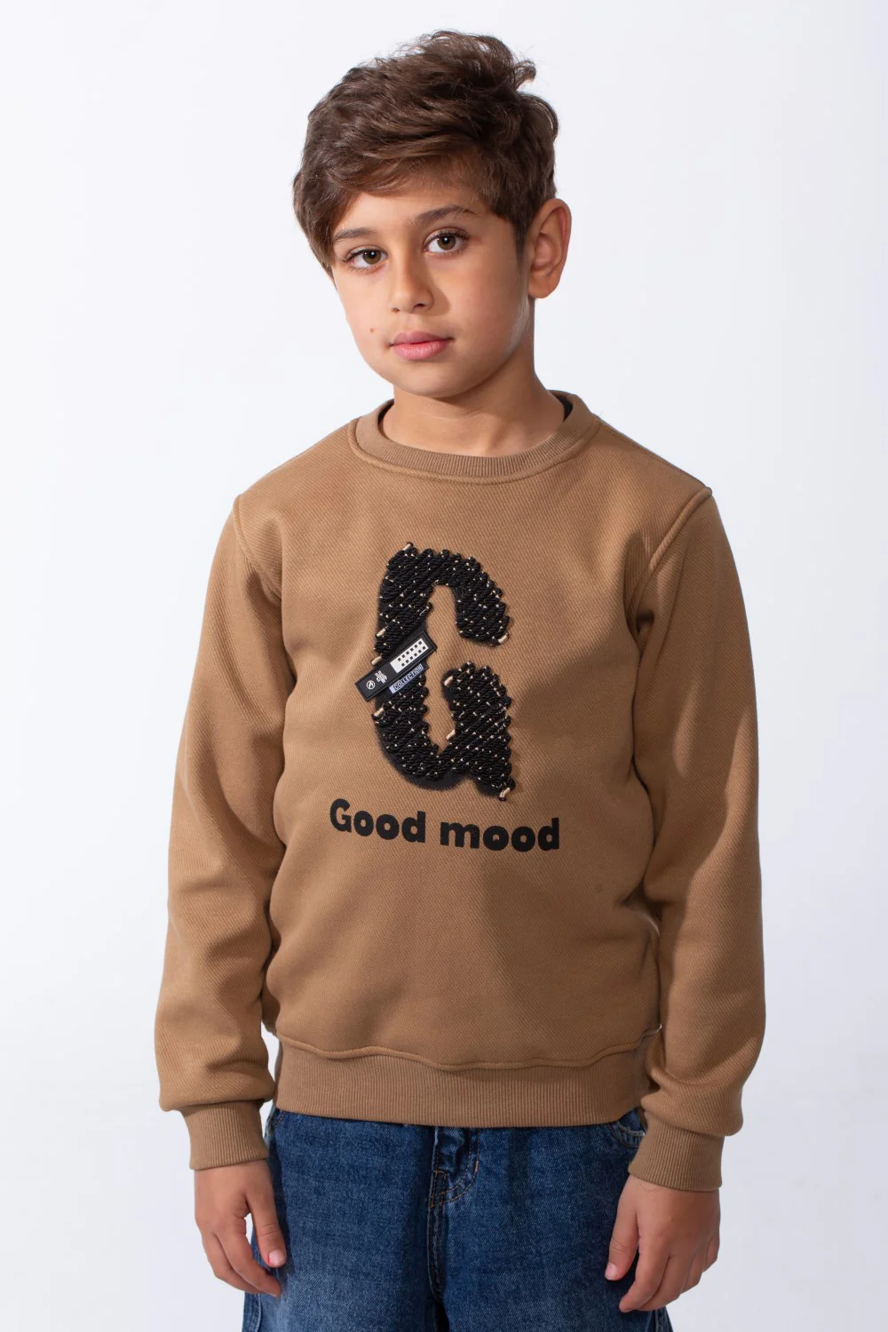 Boy's Good Mood Front Print Crew Neck Slim Fit Sweatshirt - Image 5