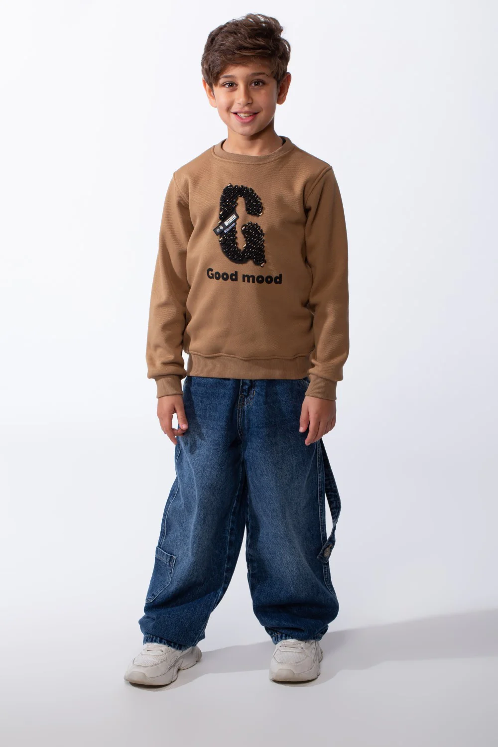 Boy's Good Mood Front Print Crew Neck Slim Fit Sweatshirt - Image 7