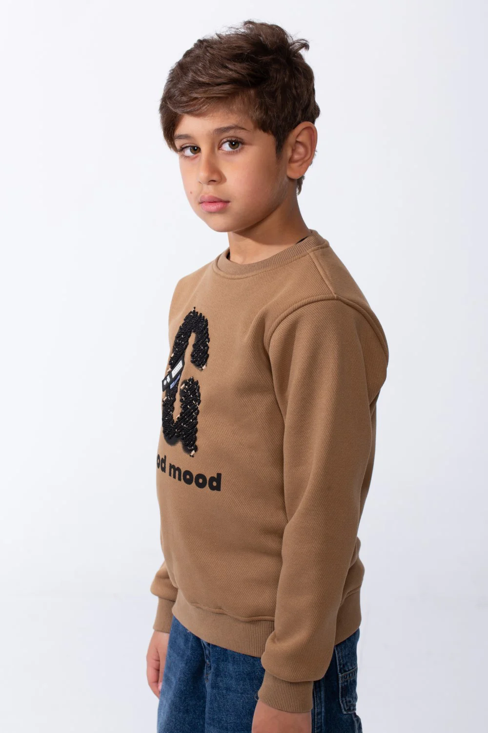 Boy's Good Mood Front Print Crew Neck Slim Fit Sweatshirt - Image 8