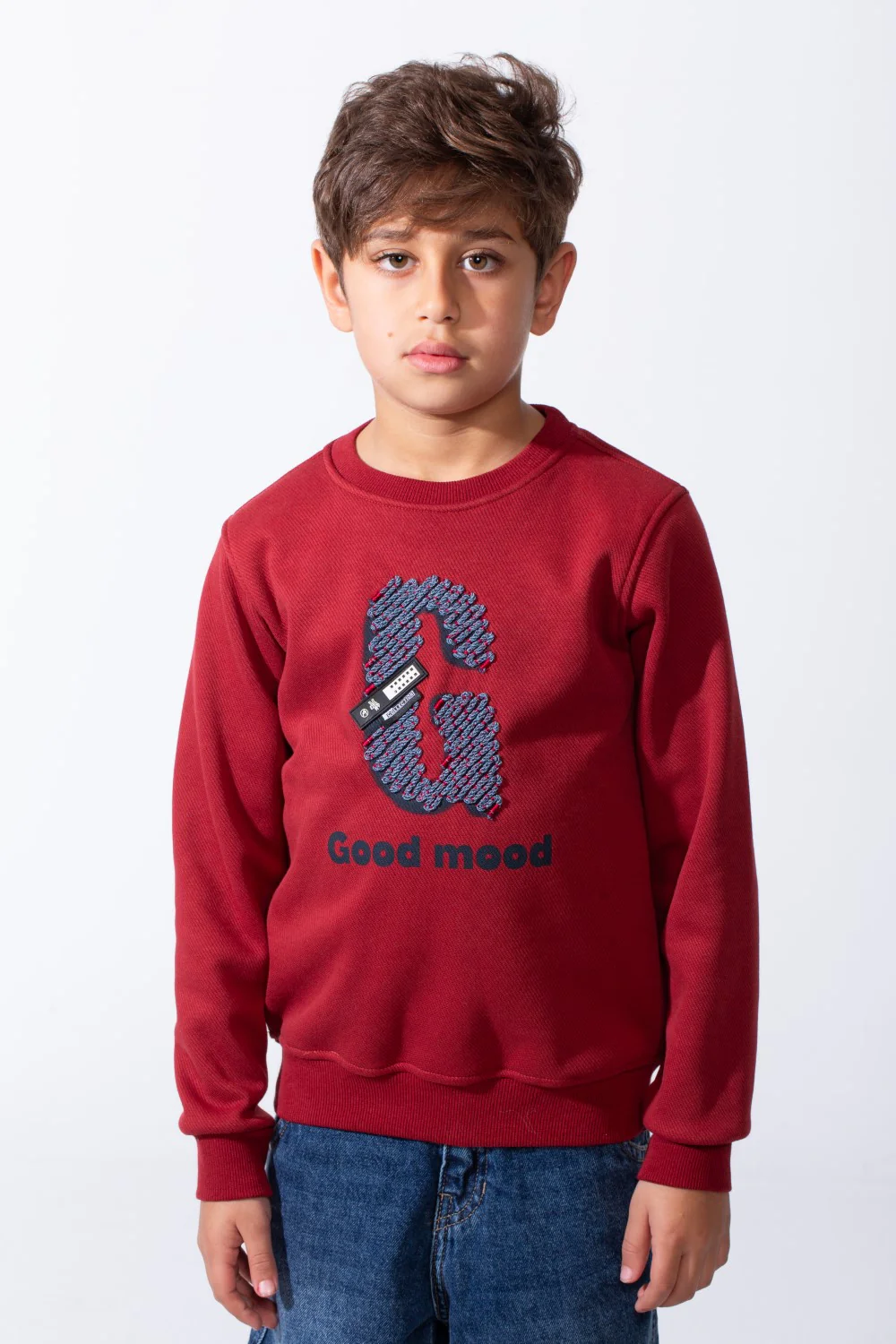 Boy's Good Mood Front Print Crew Neck Slim Fit Sweatshirt - Image 9