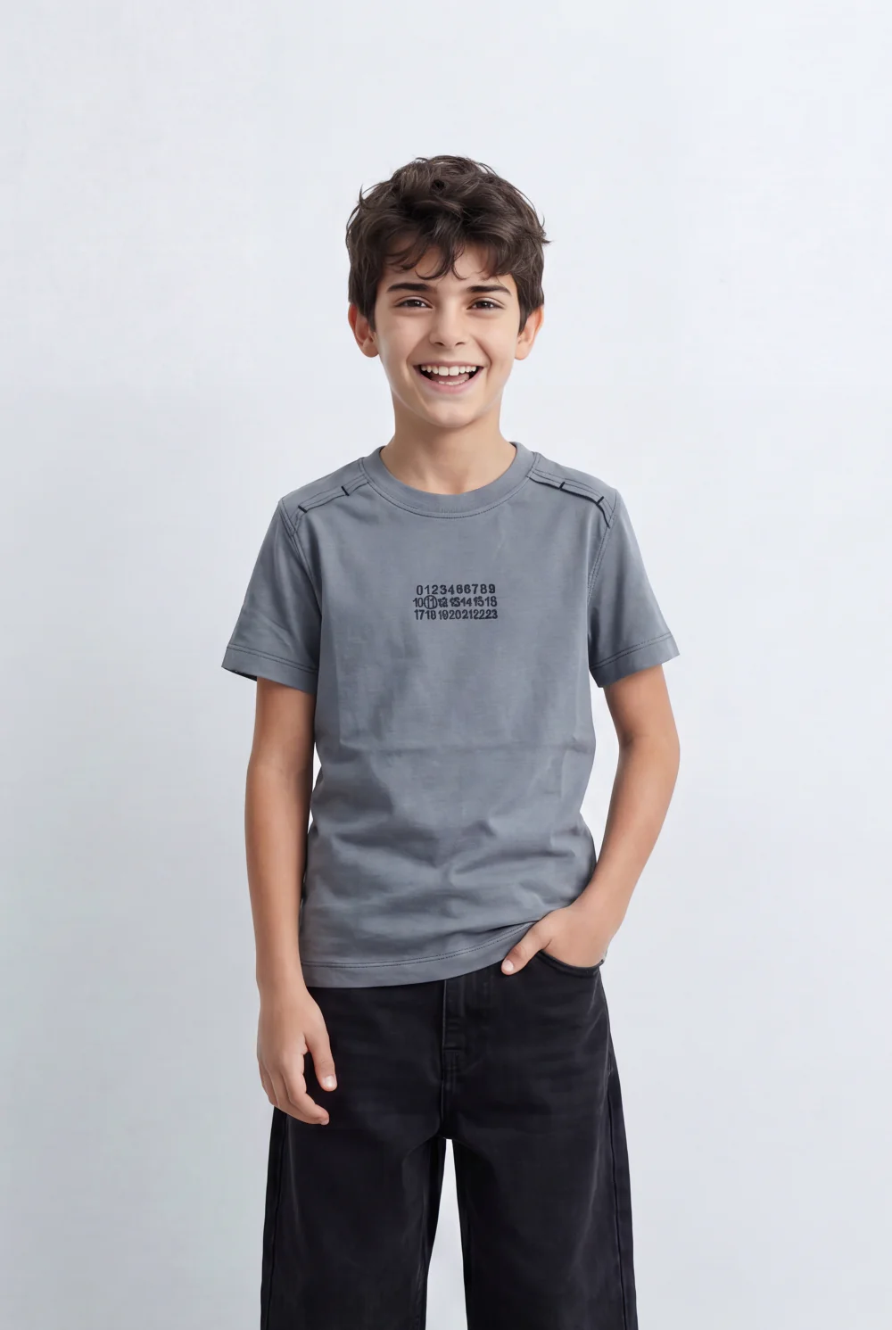 Boy's Tomato Store Graphic T-Shirt Numeric Inspired Front Print Detailed Shoulder Stitching