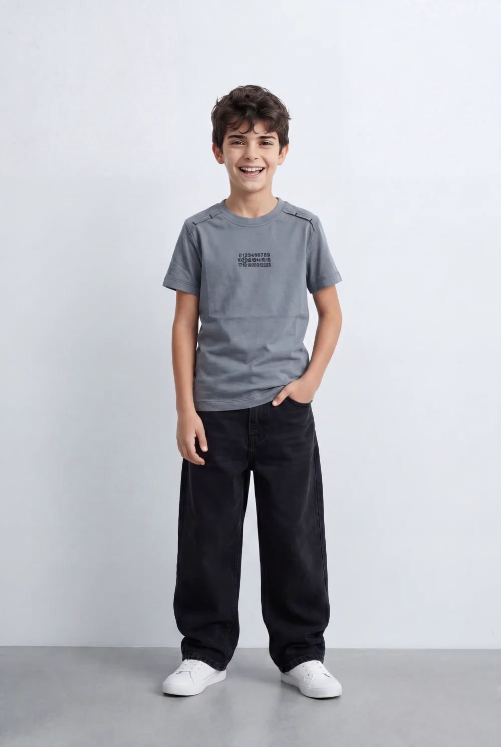 Boy's Tomato Store Graphic T-Shirt Numeric Inspired Front Print Detailed Shoulder Stitching - Image 3