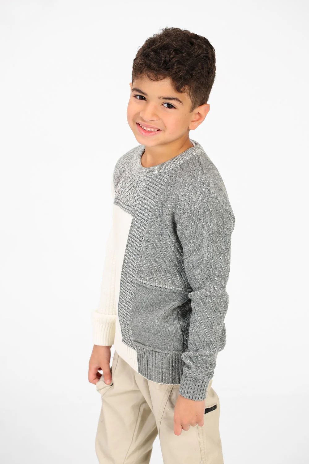 Boy's Half & Half Cotton Knitted Long Sleeves Sweater Pullover - Image 3