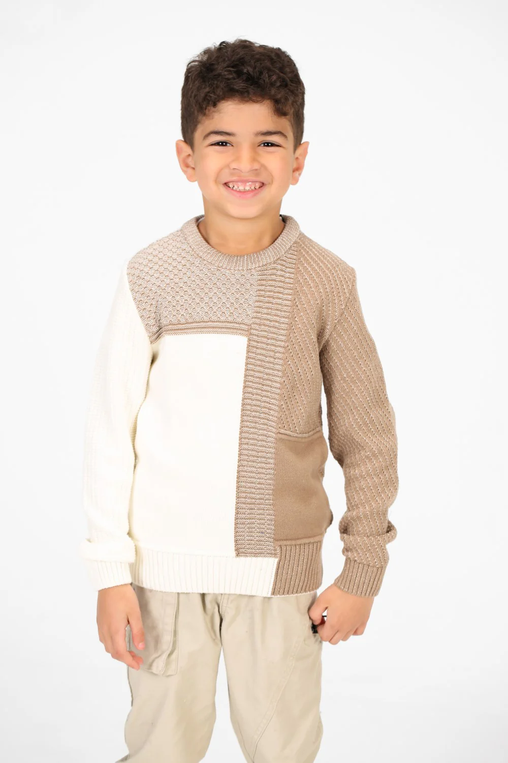 Boy's Half & Half Cotton Knitted Long Sleeves Sweater Pullover - Image 5