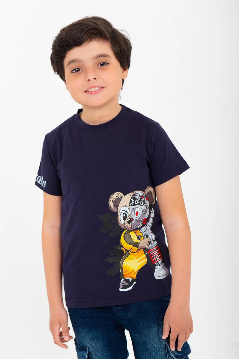 Boys' half-sleeved T-shirt made of soft cotton with a round neck and a distinctive front print - Image 6