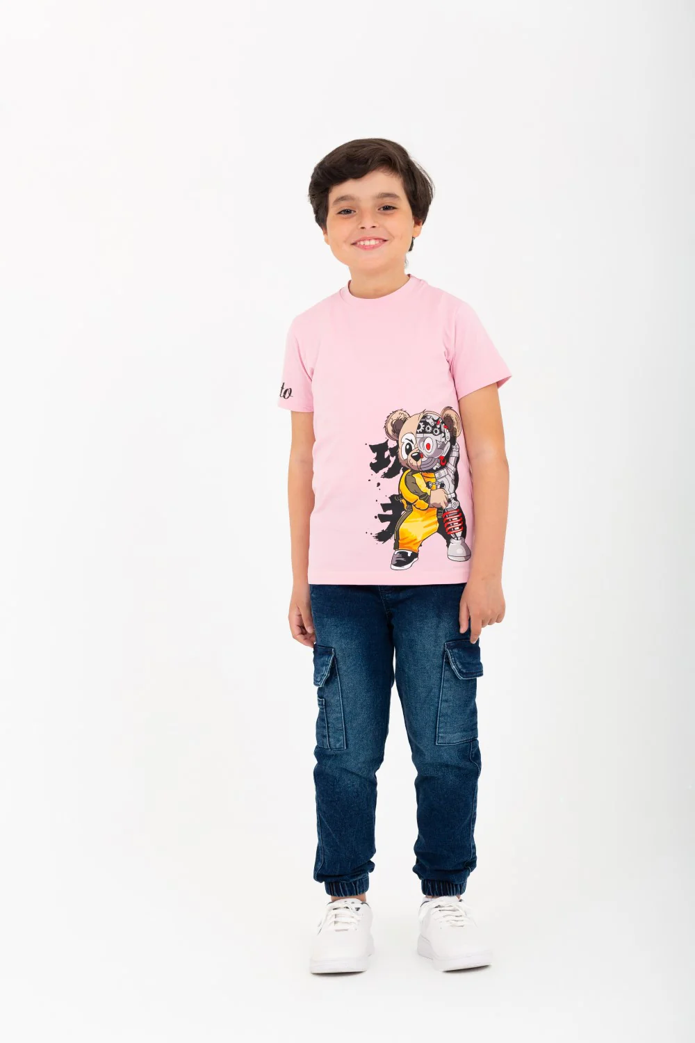 Boys' half-sleeved T-shirt made of soft cotton with a round neck and a distinctive front print - Image 7