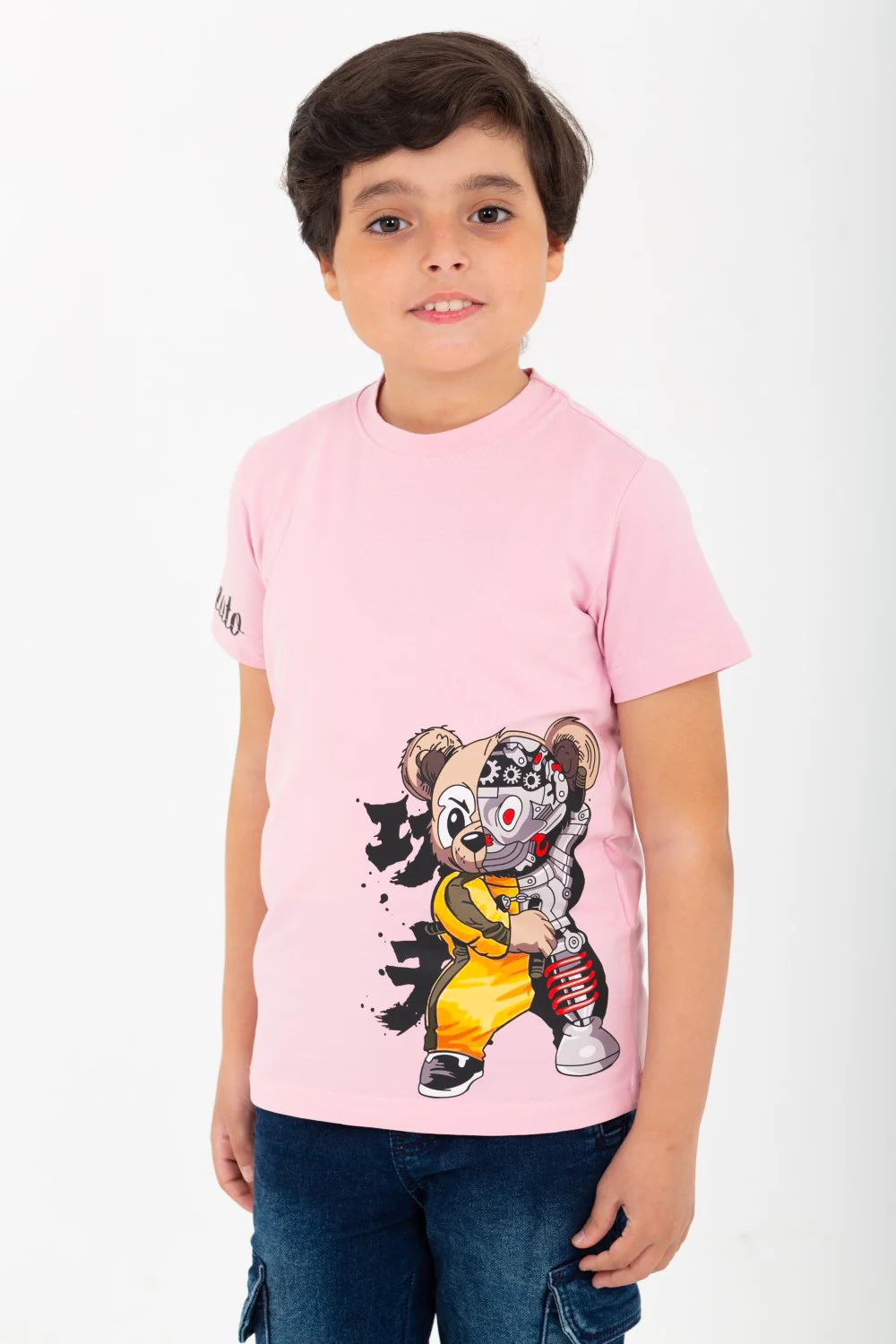 Boys' half-sleeved T-shirt made of soft cotton with a round neck and a distinctive front print - Image 9