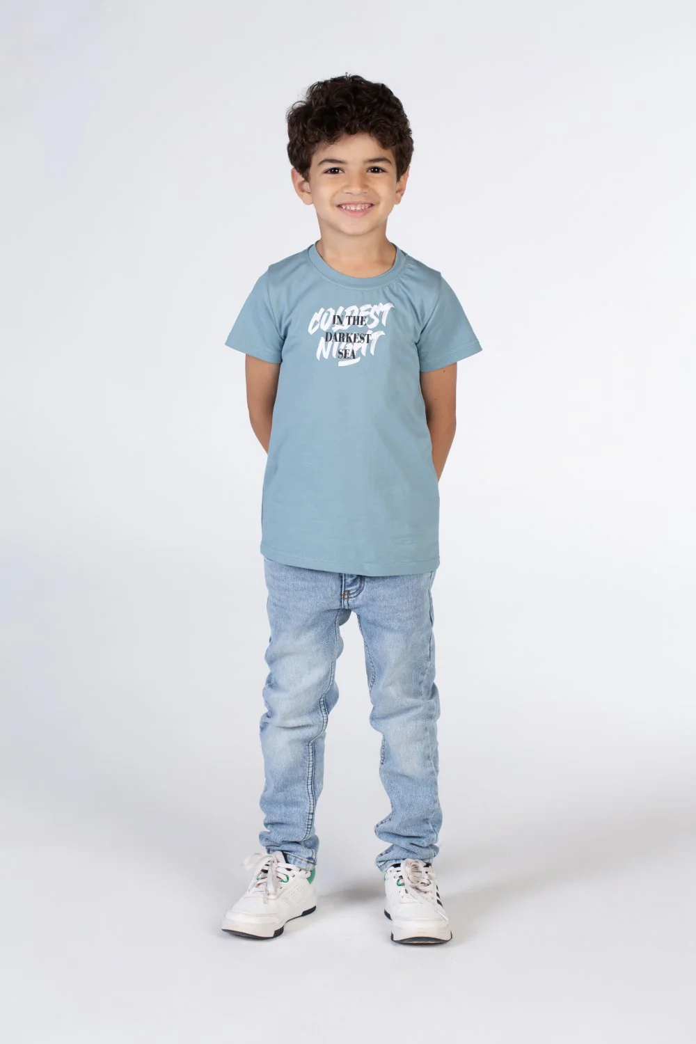 Boys Half Sleeved T-shirt With A Round Neck And A In The Darkest Sea Print On The Front And Back - Image 7