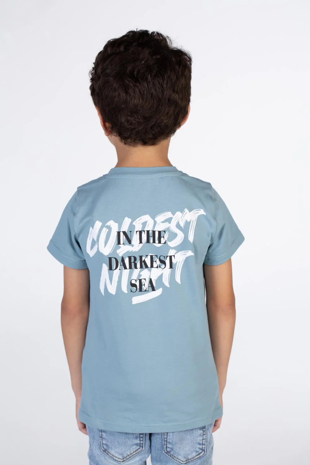 Boys Half Sleeved T-shirt With A Round Neck And A In The Darkest Sea Print On The Front And Back - Image 8