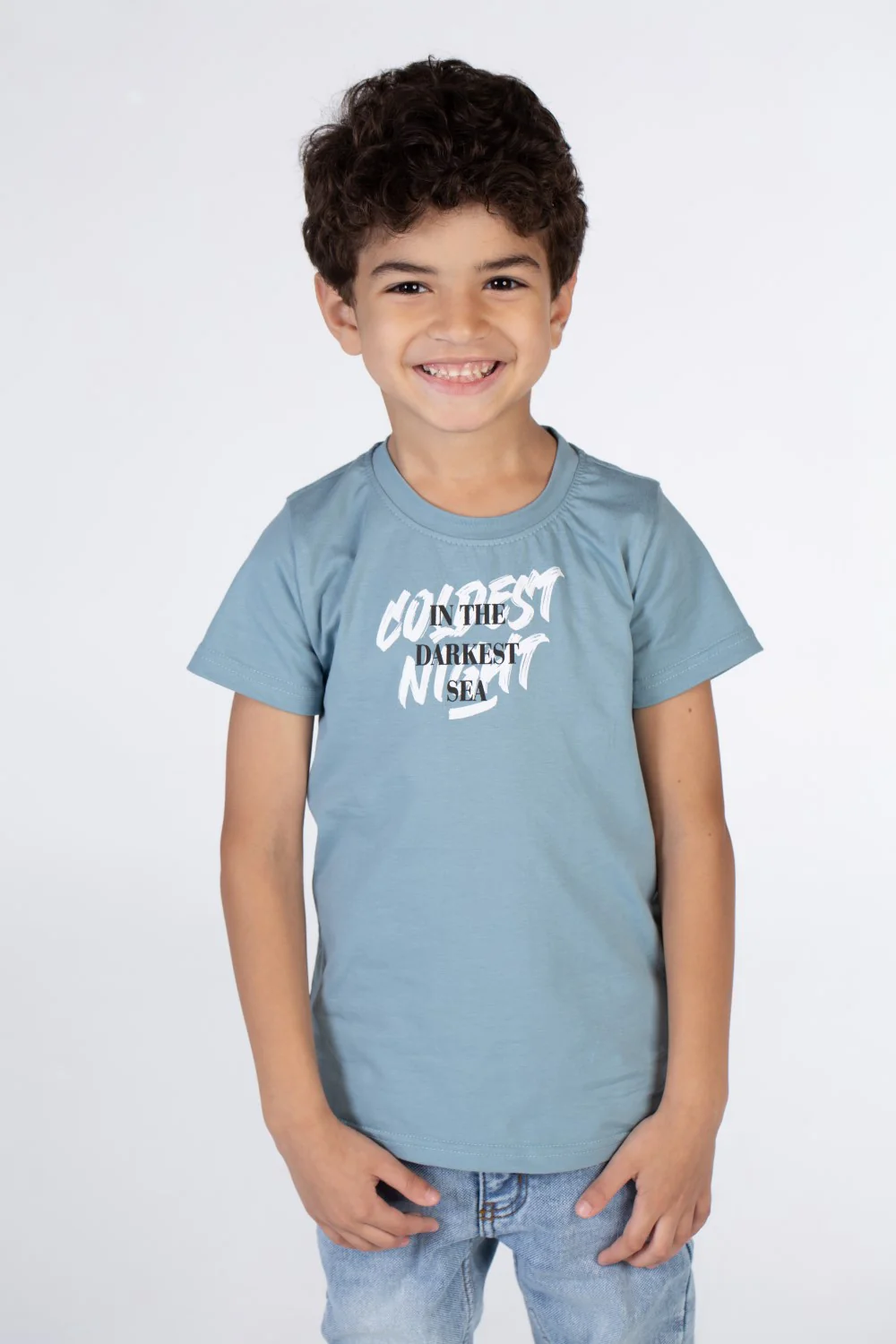 Boys Half Sleeved T-shirt With A Round Neck And A In The Darkest Sea Print On The Front And Back - Image 9