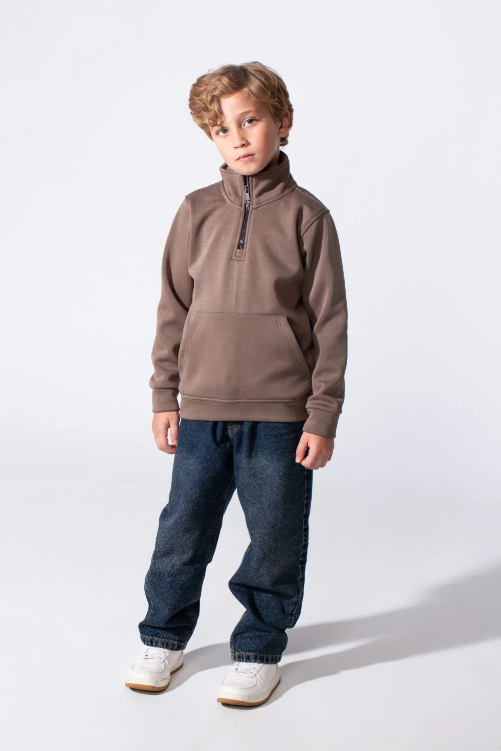 Boy's Half Zip Slim Fit Sweatshirt With Front Kangaroo Pocket - Image 8