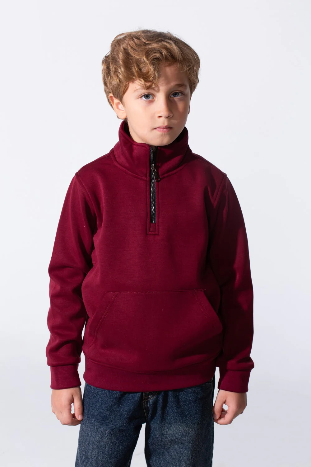 Boy's Half Zip Slim Fit Sweatshirt With Front Kangaroo Pocket - Image 9